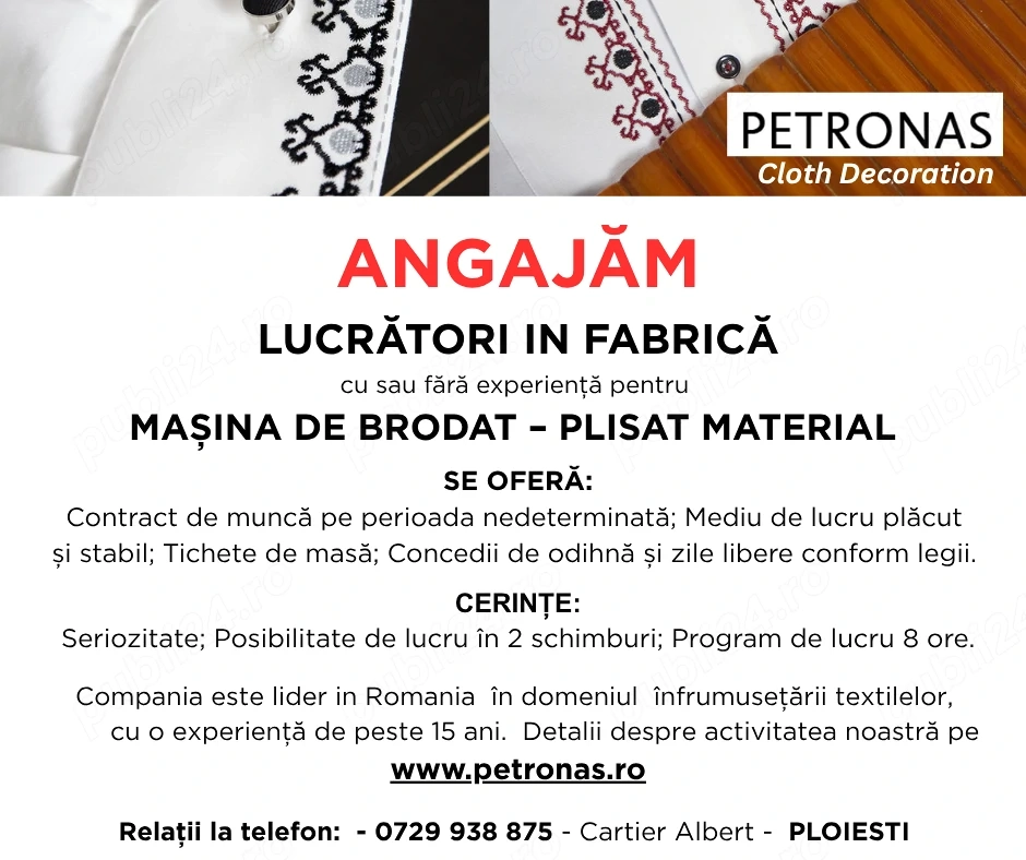 Angajam lucrator in Fabrica de Broderie - Plisat 