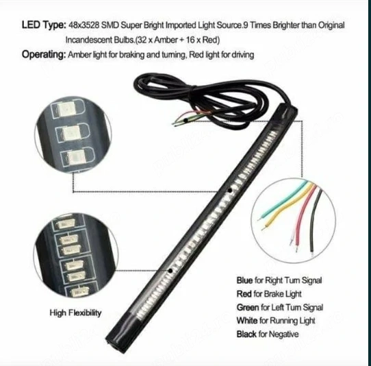 Bandă LED Flexibilă Moto / Scuter / ATV – Semnalizare Secvențială, Frână și Poziție