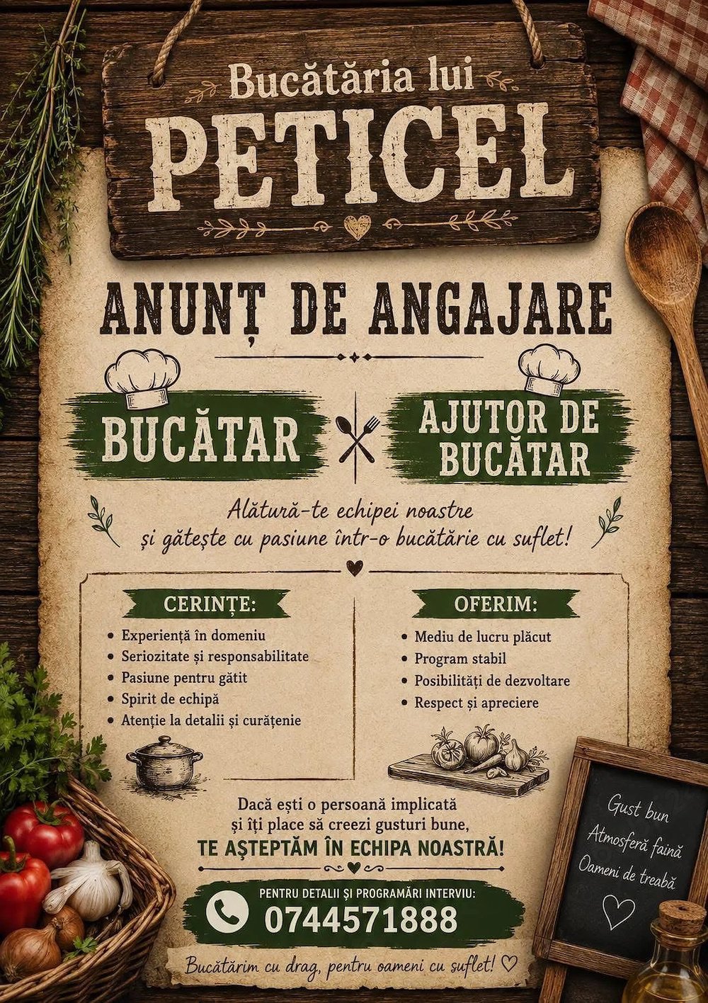Bucataria lui peticel angajeaza!!!