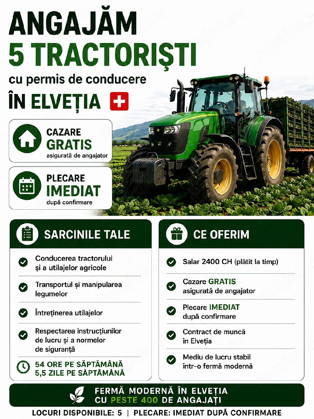 Angajam 5 tractoristi in Elvetia