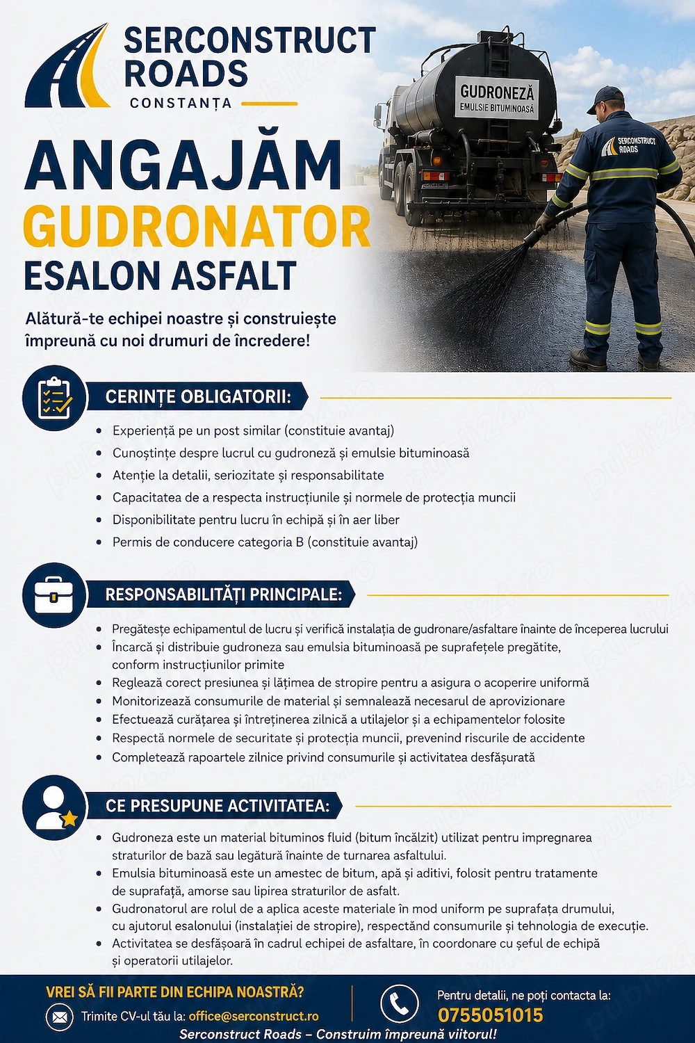 Serconstruct Roads -  Angajeaza Gudronator Esalon Asfalt