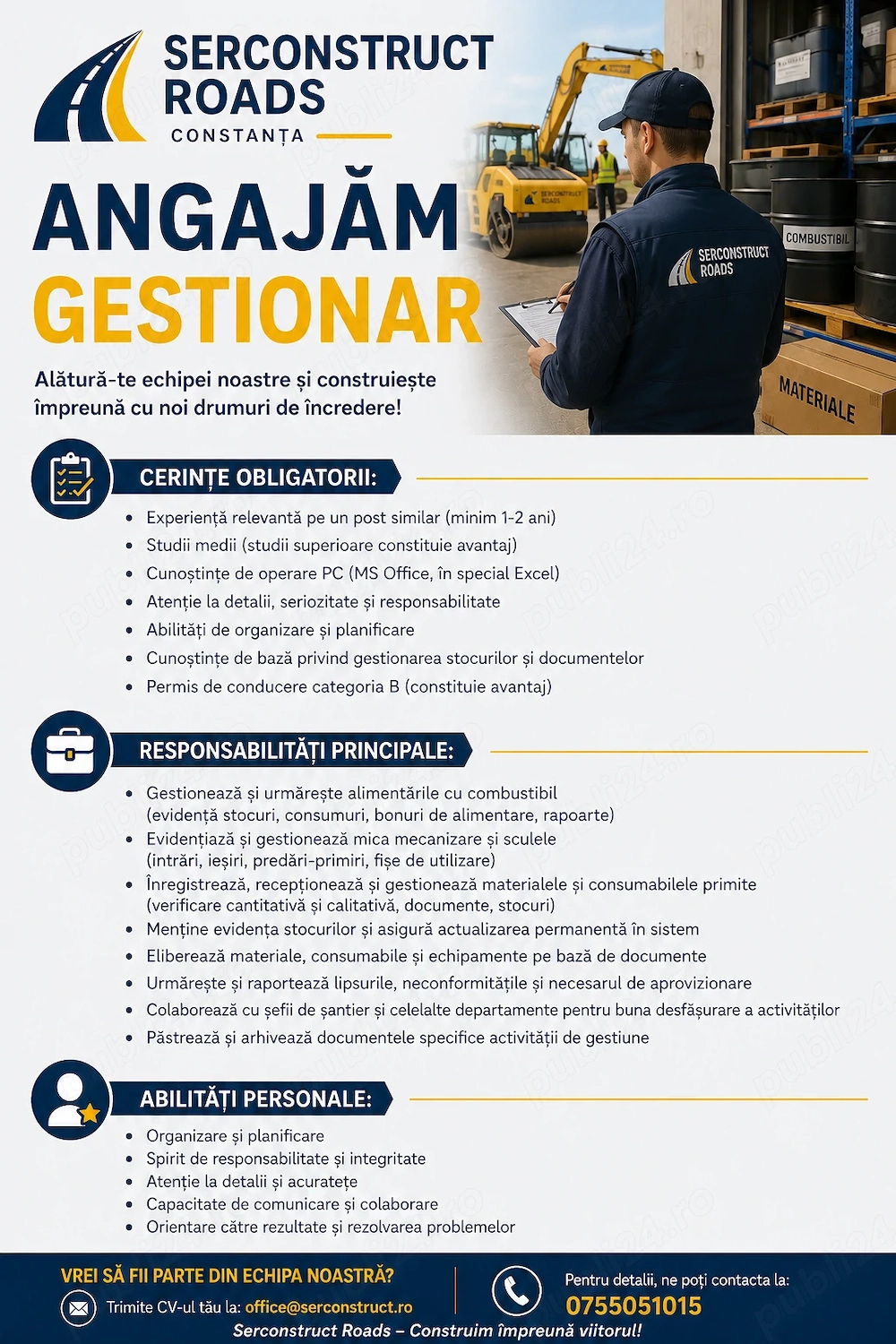 Serconstruct Roads - Angajeaza Gestionar 