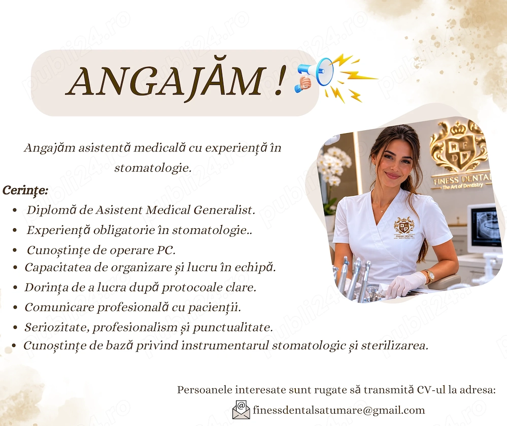 Angajăm asistentă medicală   stomatologie 