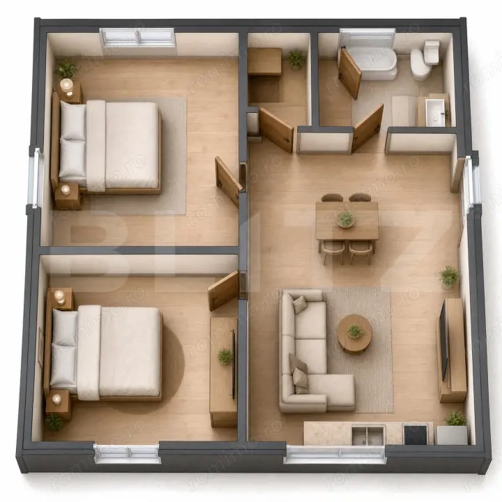 Apartament cu 3 camere, 52,69 mp, la parter 