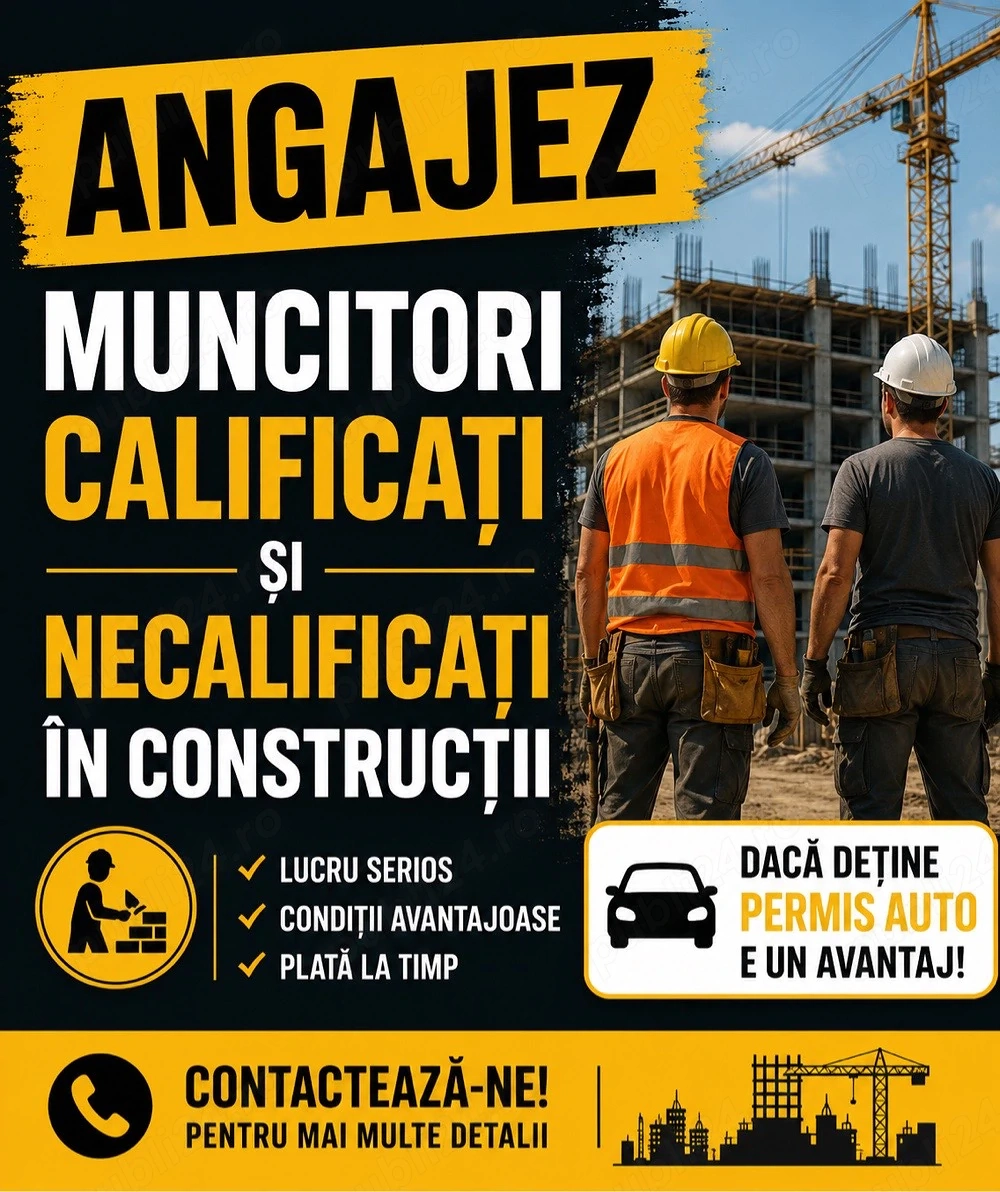 Căutăm muncitori calificați și necalificați pentru lucrări în domeniul construcțiilor.