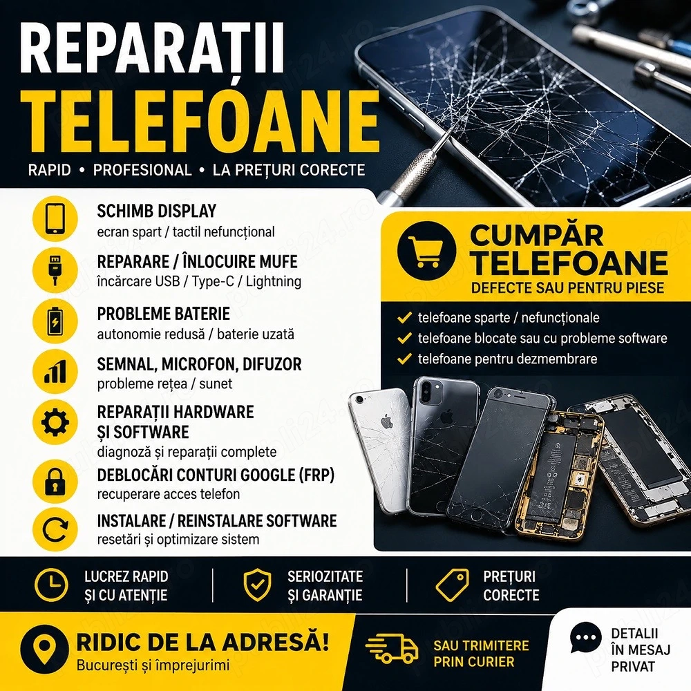Nou cu ridicare de la adresa Reparații telefoane ieftin | Display, mufe, FRP | Cumpăr telefoane defe