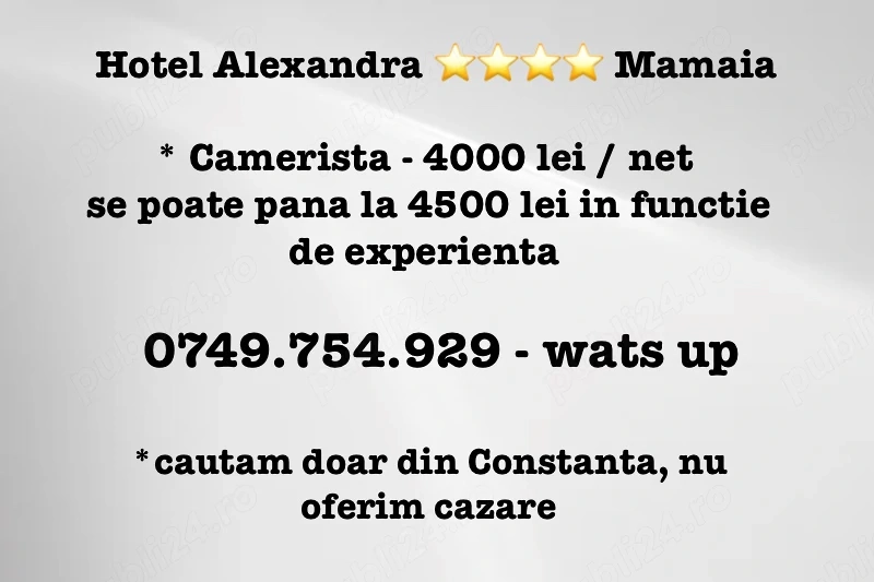 Camerista Hotel 4000   4500 in functie de experienta 