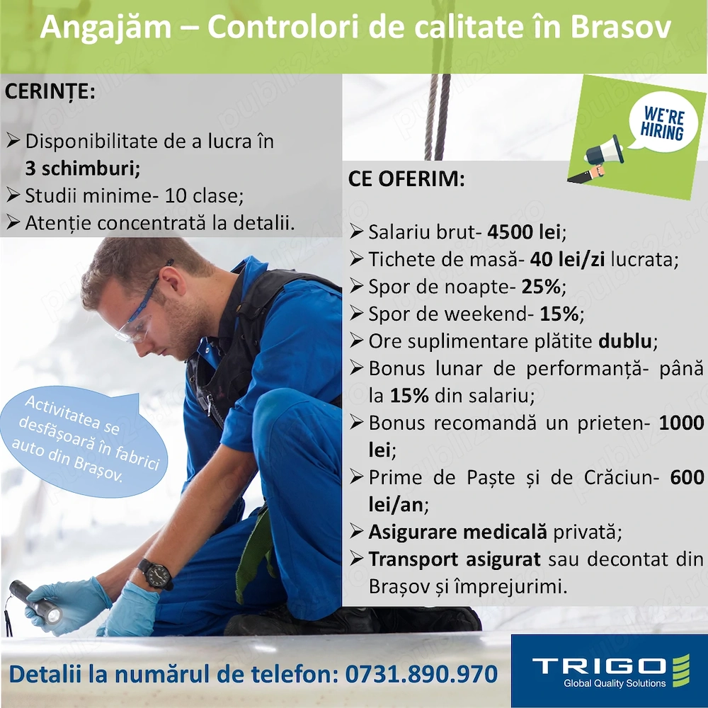 Angajam controlori calitate in BRASOV 