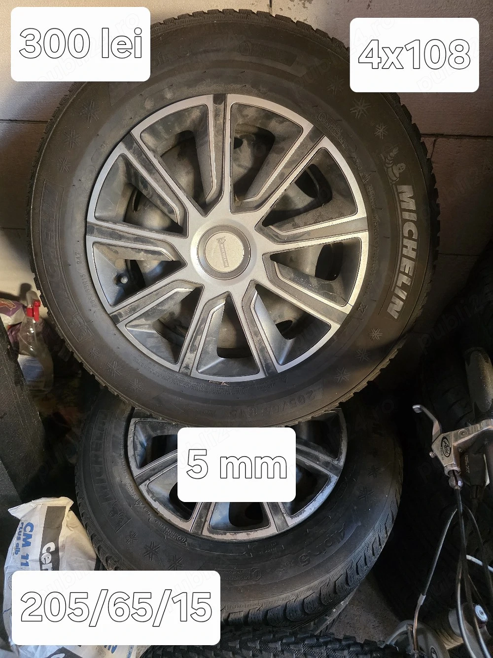 Set 4 jante otel 4x108 echipate cu anvelope MS Michelin 205/65/15 