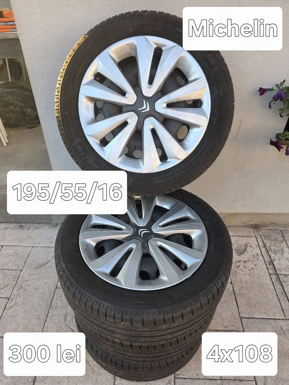 Set 4 jante otel 4x108 cu anvelope vara 195/55/16