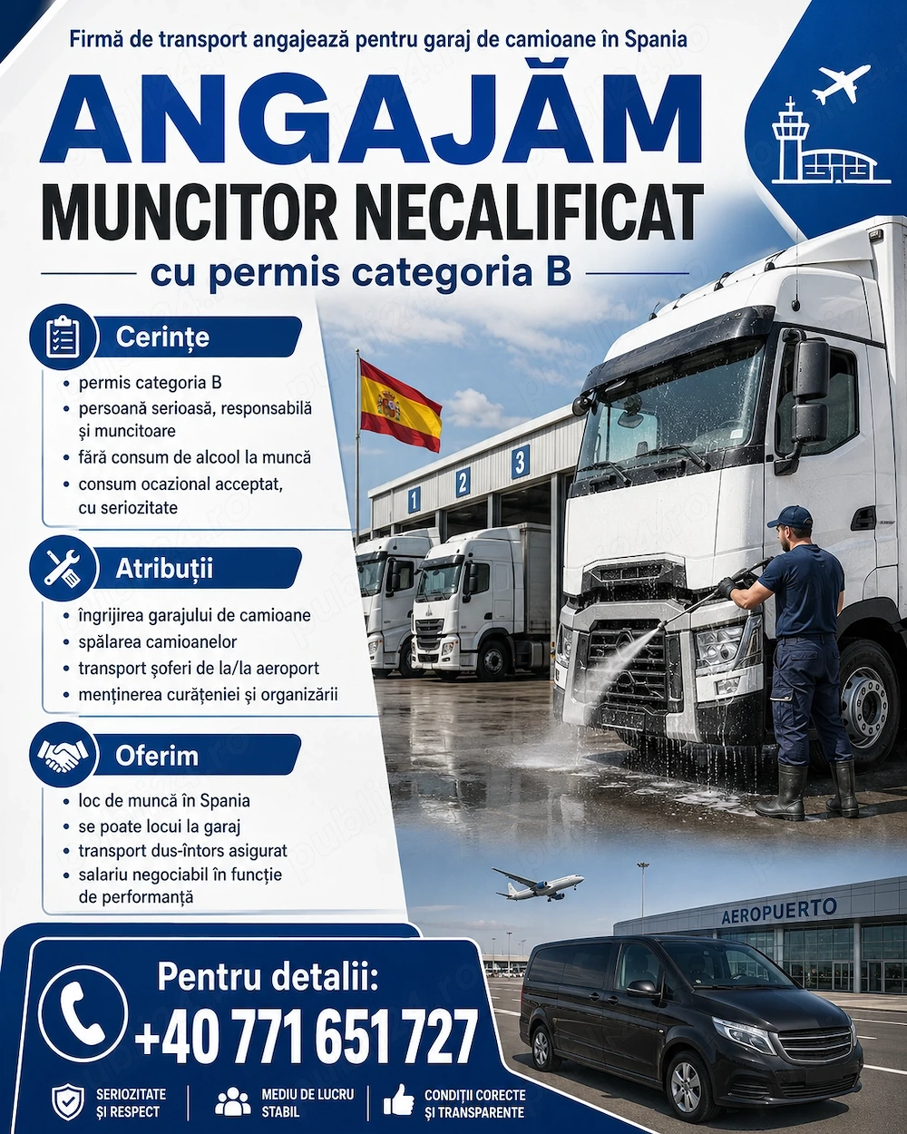  ANGAJĂM muncitor necalificat cu permis de conducere categoria B