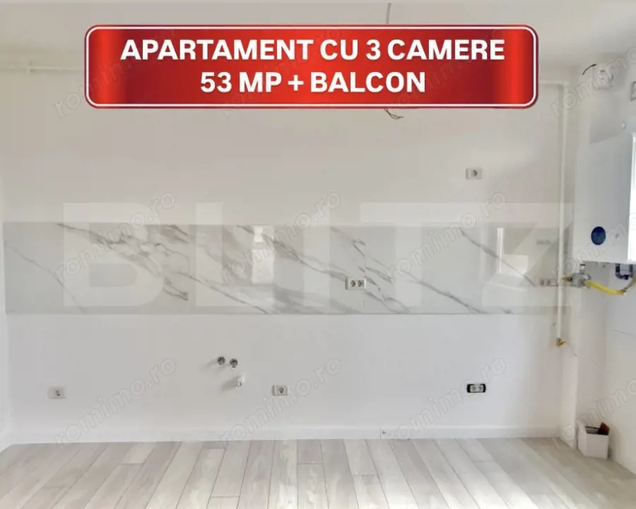 SUPER PRET! Apartament cu 3 camere + balcon,  ETAJ 1, loc de parcare, TVA INCLUS