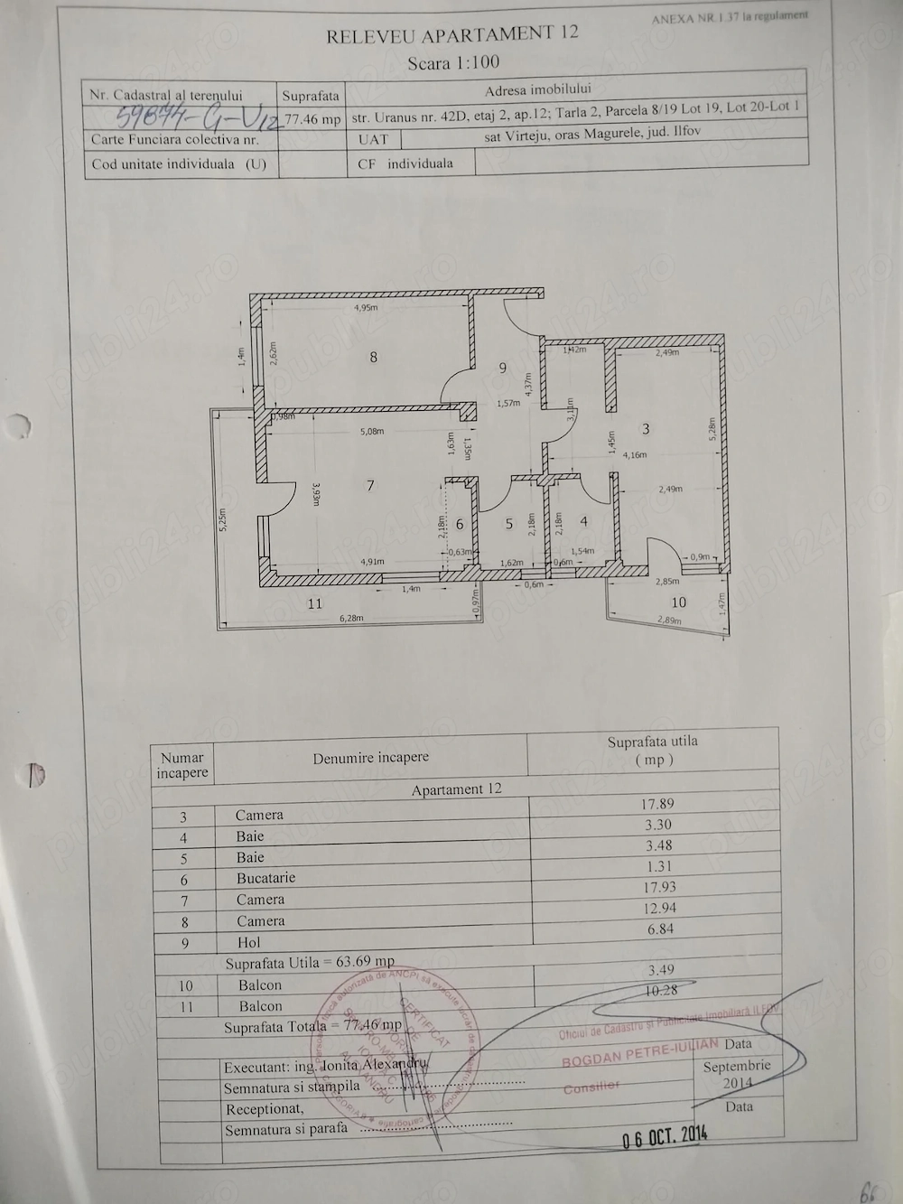 Vând apartament 3 camere 