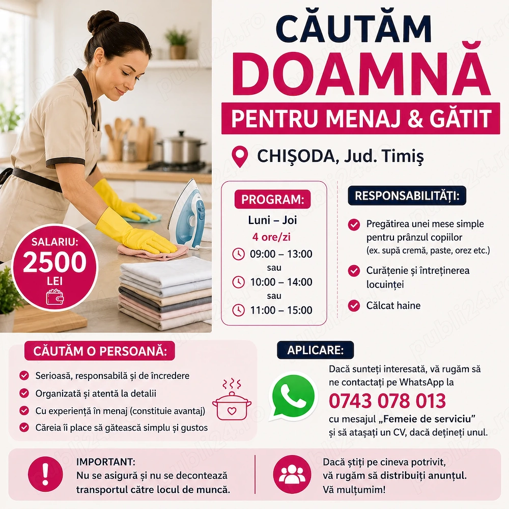 Cautam doamna pentru menaj si gatit in Chisoda