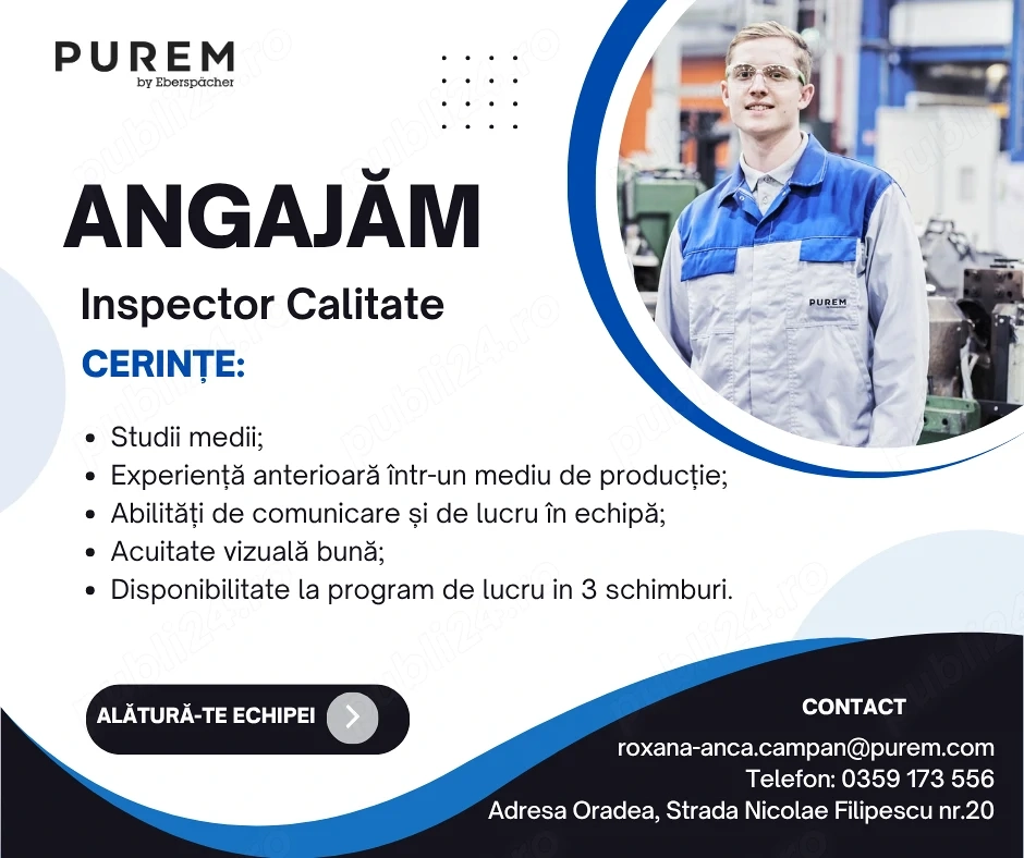 Purem by Eberspächer angajeaza Inspector Calitate!!!