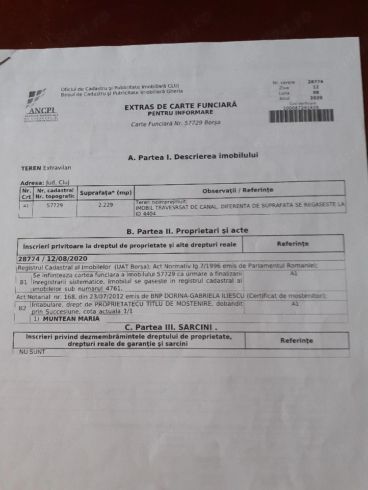 Teren extravilan de vânzare 