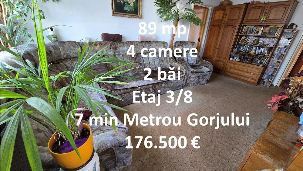 4 camere, O12, 89 mp, Etaj 3 8, parcare, 7 min Metrou Gorjului, Comision 0%