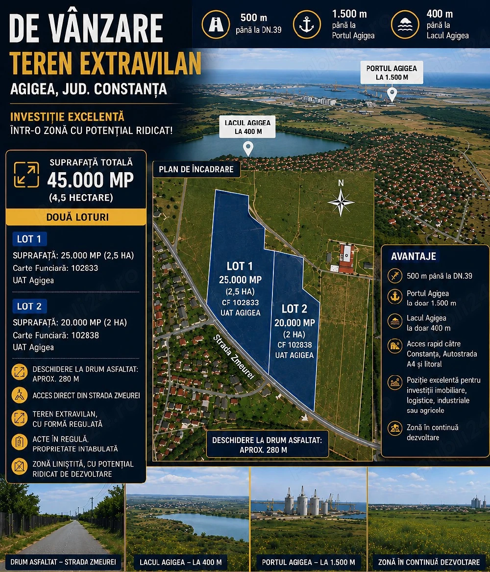 Teren 45.000 mp   agigea   ecluza - canalul dunăre marea neagră