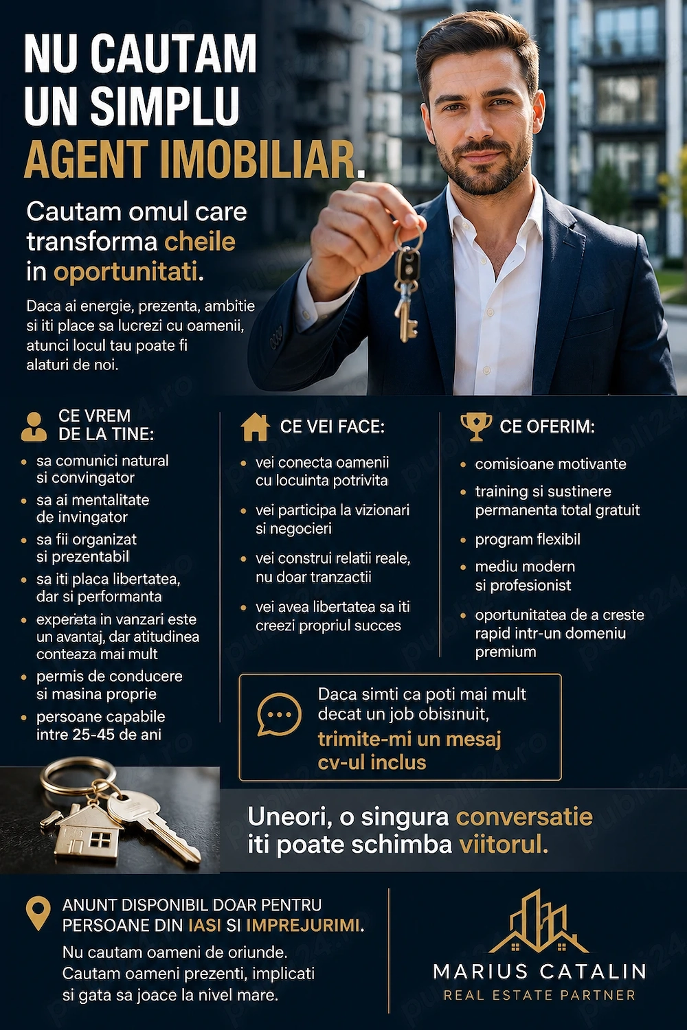 Cautam agent imobiliar!!!!!!! Cautam omul care transforma cheile in oportunitati.
