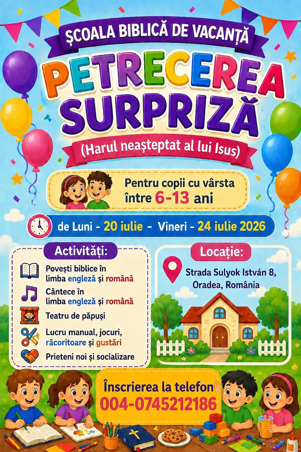 Școală Biblică de Vacanță - Gratuită - pentru copii