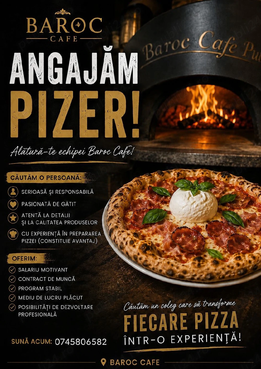 Angajăm pizzer cu experiență sau dornic să învețe.
