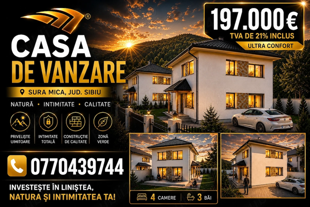 Casă Nouă 2026 în Șura Mică |4 Camere |120 mp Utili + Pod 50 mp | Teren 380 mp | Direct Proprietar