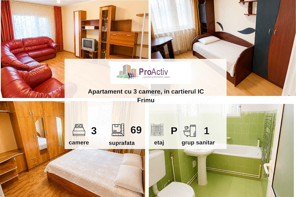 Apartament 3 camere decomandate | Mobilat și utilat | IC Frimu