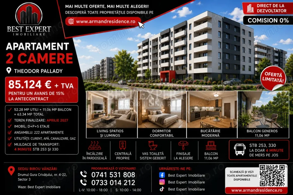  2 camere Moderne | Parcare Bonus la Avans 50% | Comision 0% 