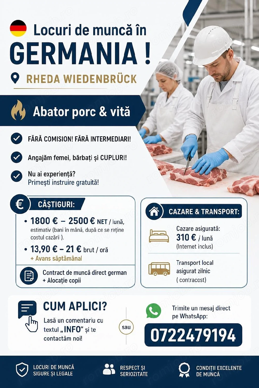 Locuri de muncă  la abator- Germania - Fără experiență  ! 