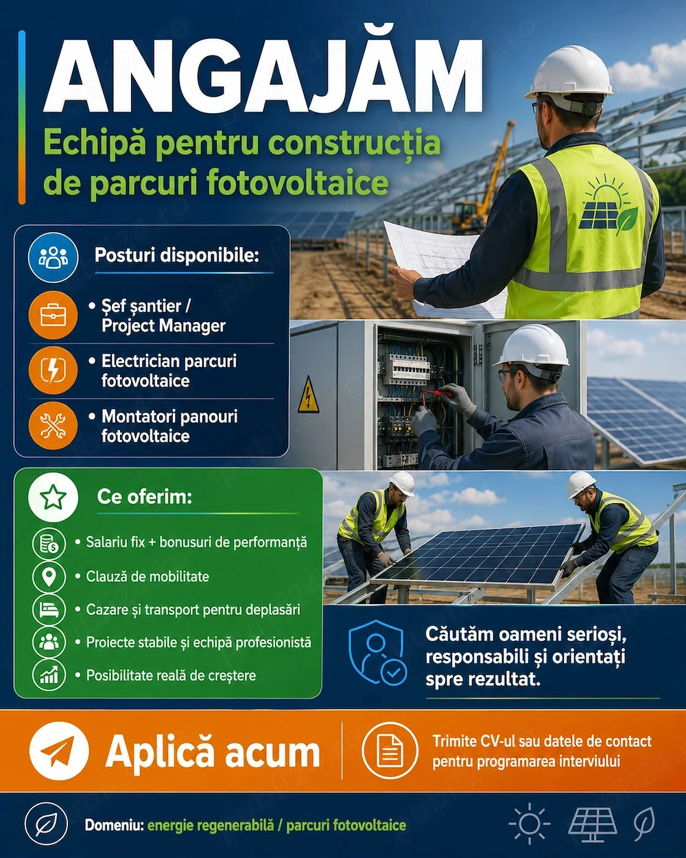 caut electricieni, montatori panouri si necalificati