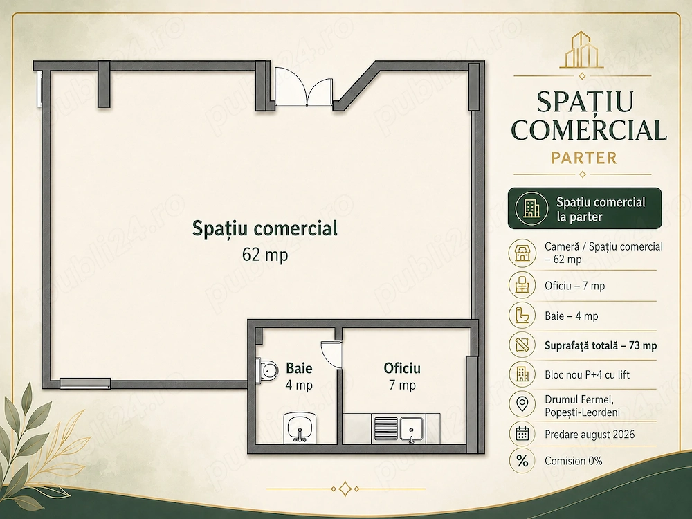 Spațiu comercial 73 mp, parter   Drumul Fermei, Popești-Leordeni | 0% comision