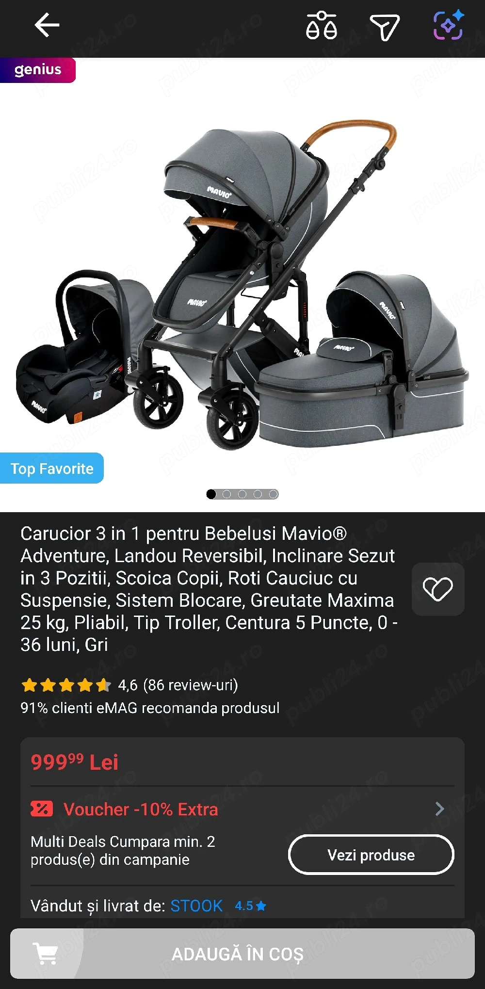 Carucior 3 în 1bebe stare impecabila