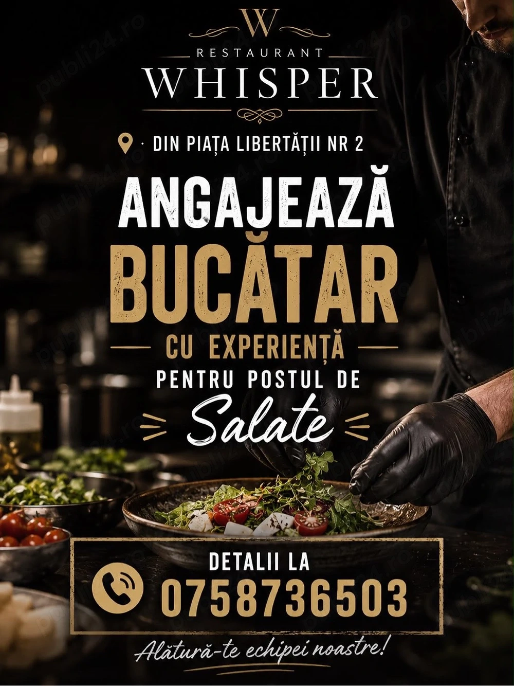 Restaurant Whisper angajeaza bucatar!!!
