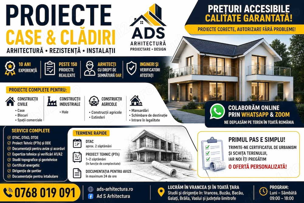 Proiecte Case, DTAC, Proiect Tehnic, Arhitect și Rezistență | Vrancea & România