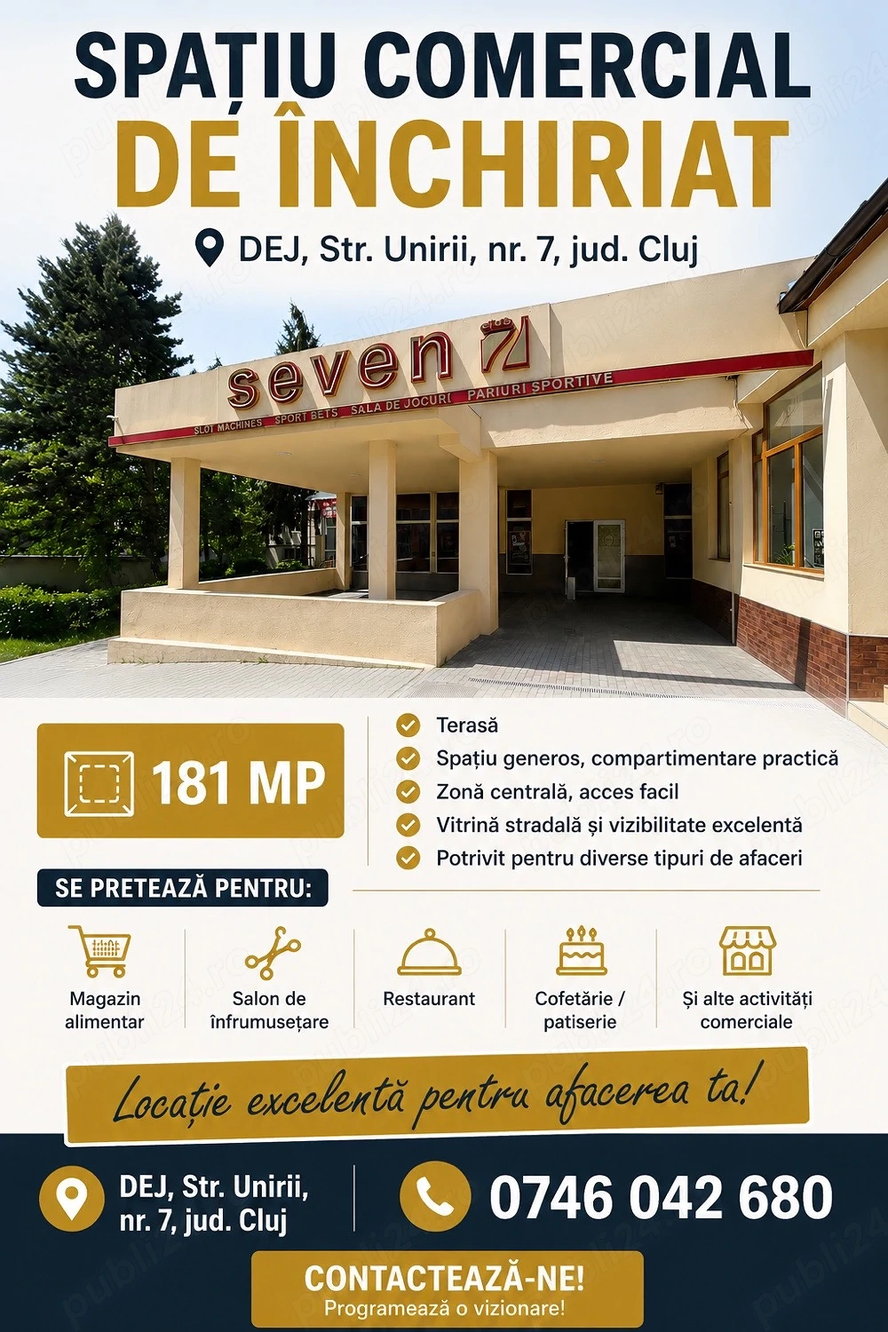 Spatiu comercial de inchiriat 181 mp central Dej