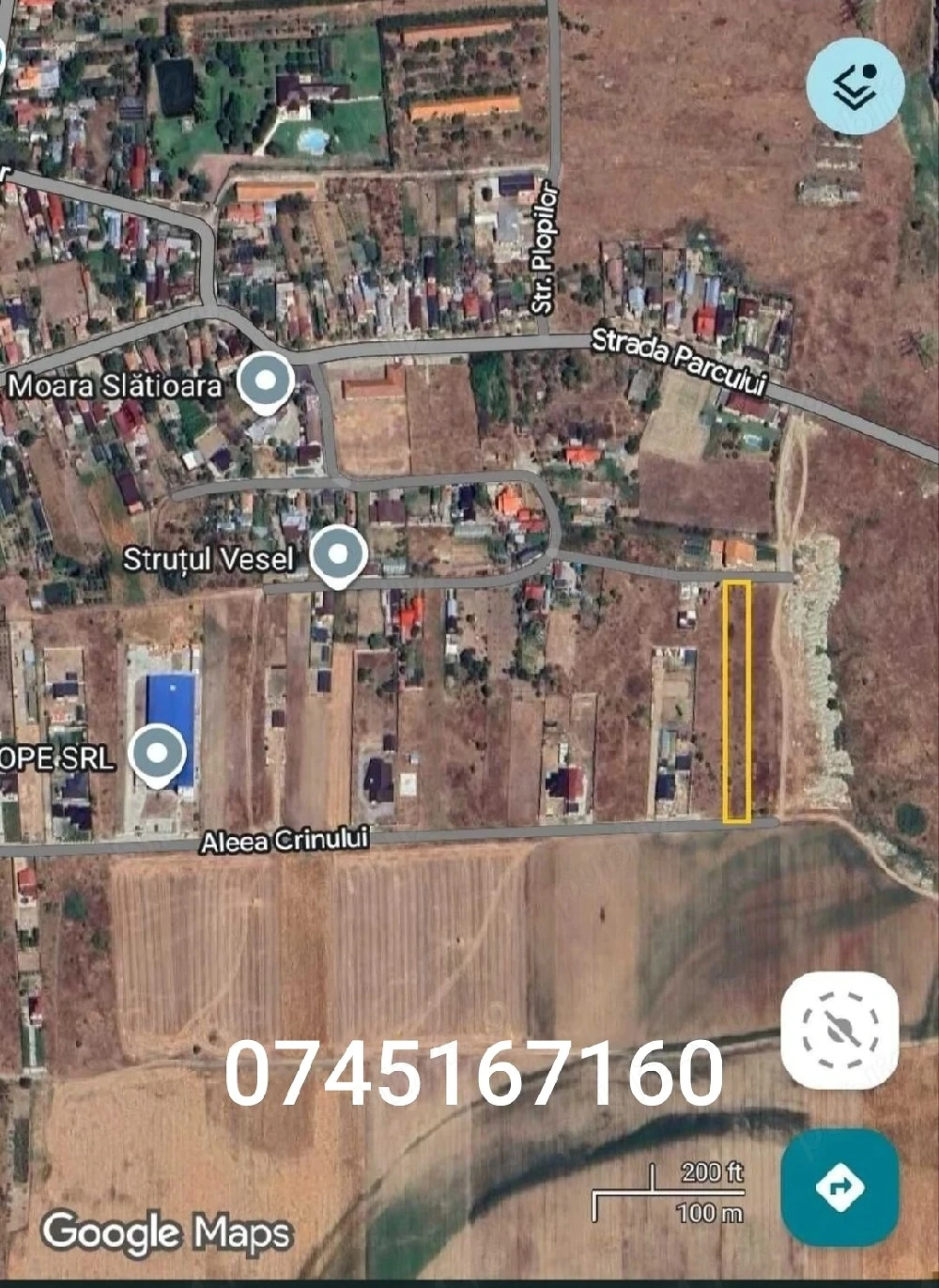 Direct de la proprietar, 2.319 mp intravilan in Slatioara-Olt, doua deschideri 14 m
