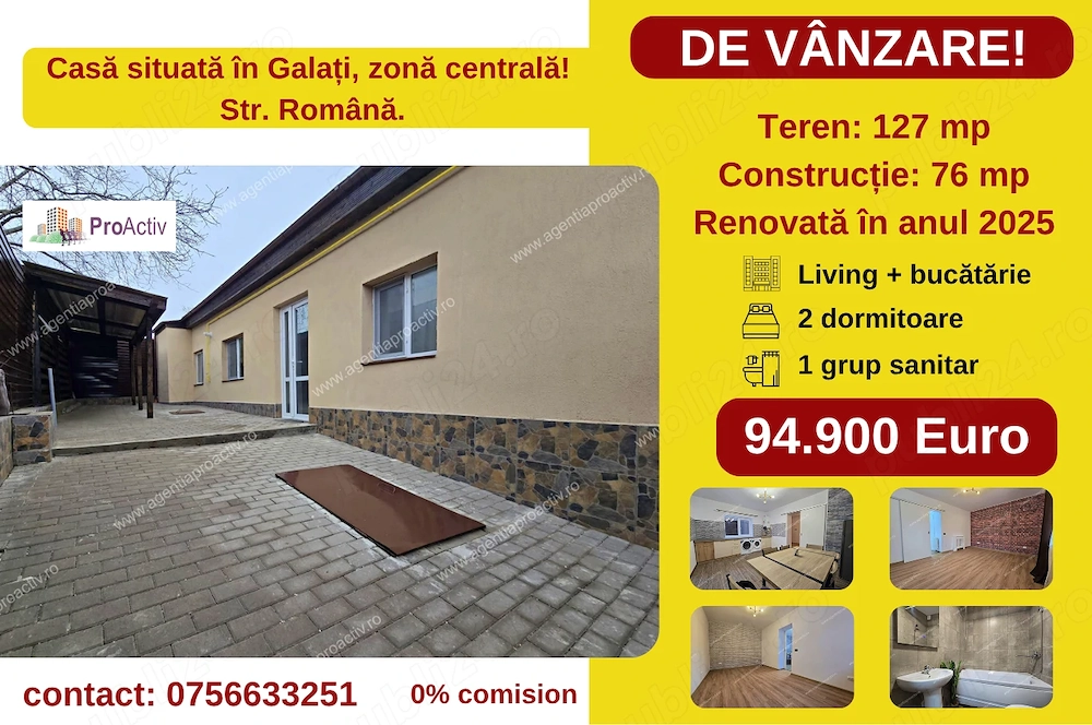 Casă individuală, renovată în 2025, zonă centrală, Str. Română.