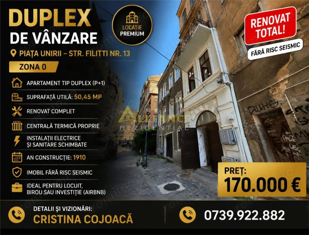 Piata Unirii Apartament tip duplex P+1 50 mp Centru Vechi Complet Renovat