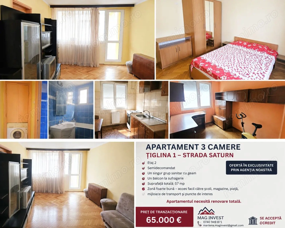 Apartament 3 camere de vanzare - Tiglina 1 - Strada Saturn - Etaj 2