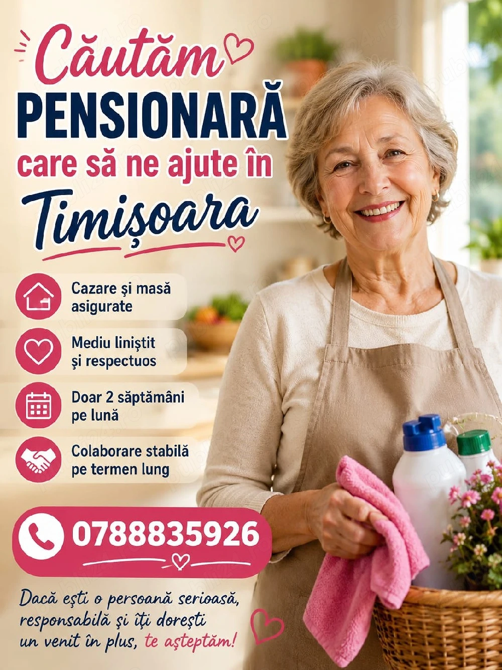 Căutăm Doamnă pentru Ajutor și Menaj