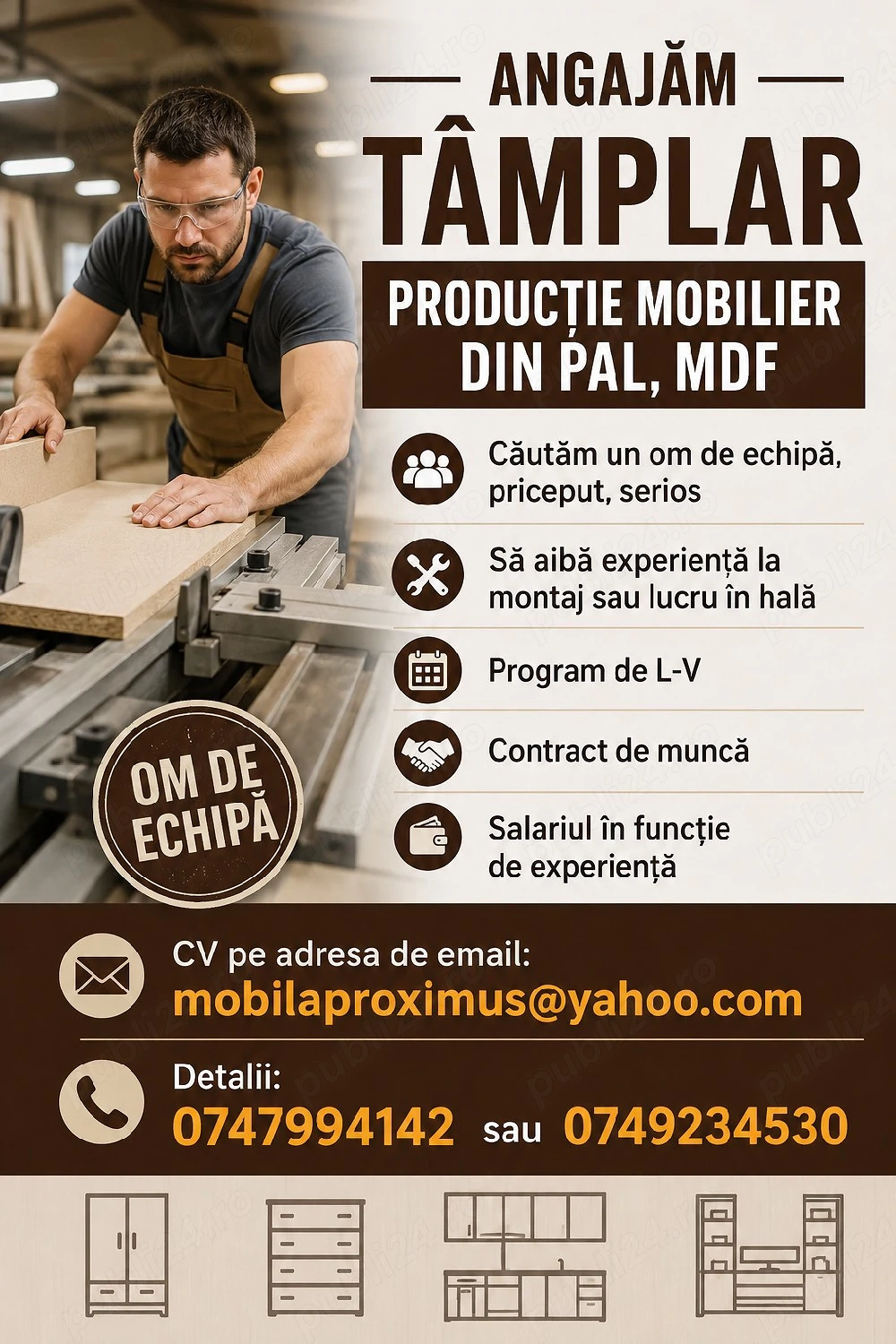Angajam tamplar montator mobilier