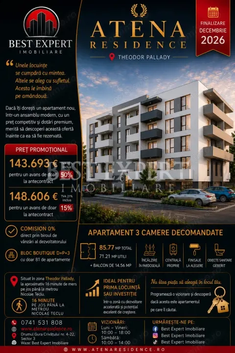  3 Camere | Bloc Boutique | Theodor Pallady| Bonus Parcare |⭐ COMISION 0%
