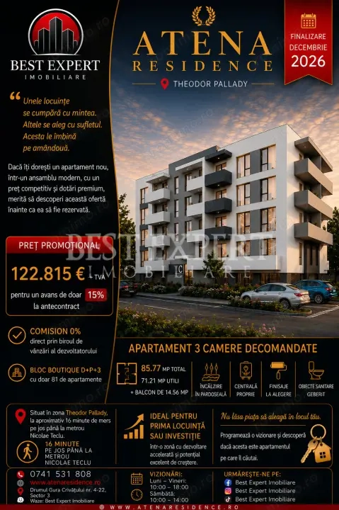 3 Camere Direct Dezvoltator| Bonus Parcare descoperita | Credit Ipotecar 15%