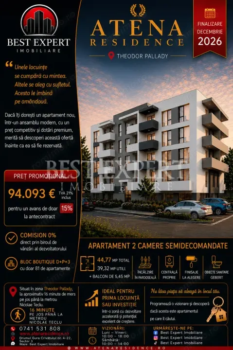 2 Camere Ideal Investitie cu Parcare Acoperita /Credit Ipotecar 15%