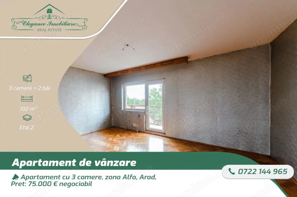 Apartament cu 3 camere, zona Alfa, Arad
