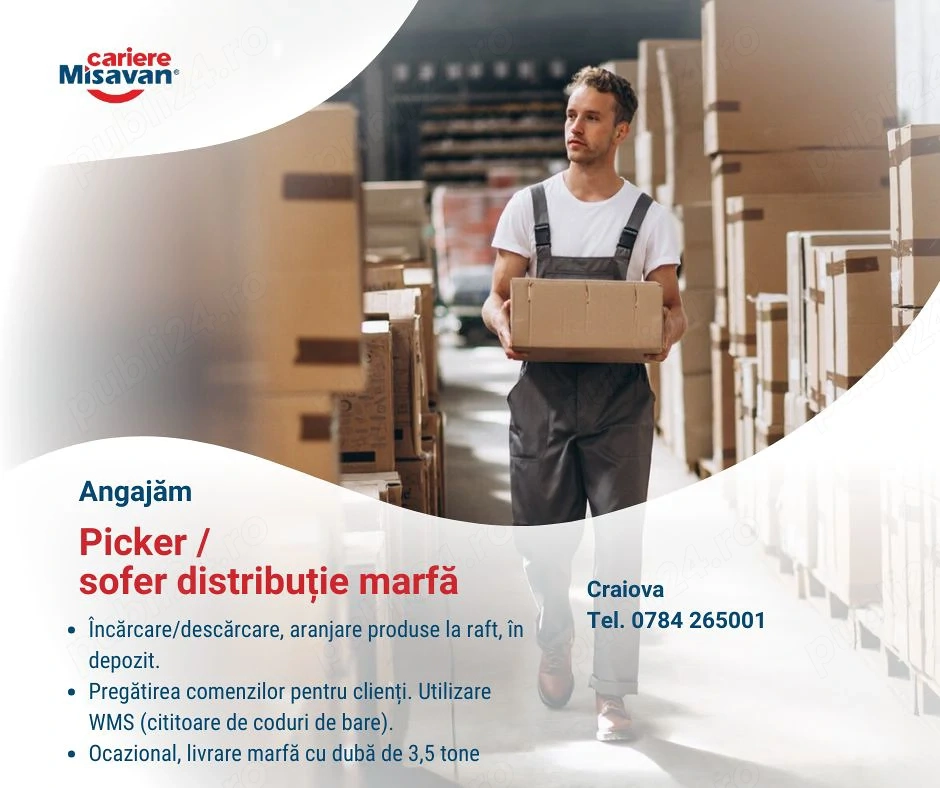 Lucrator in depozit - sofer distributie marfa - Craiova