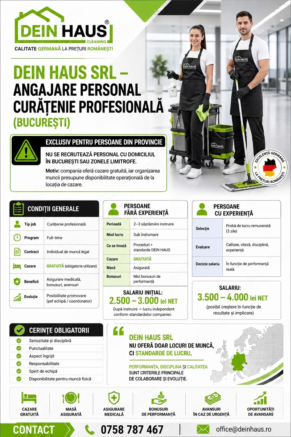Firma de curatenie profesionala angajeaza personal