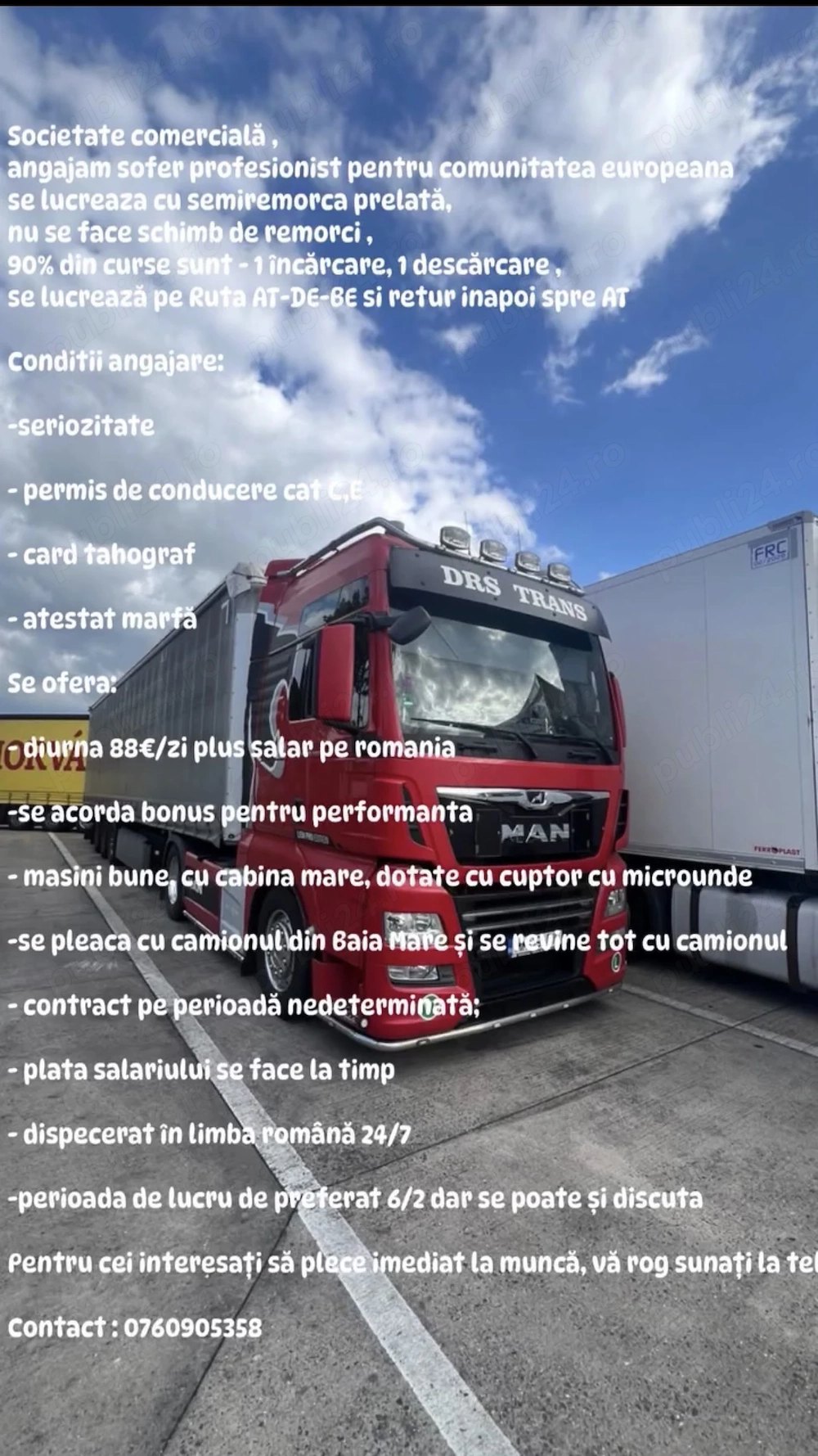 Căutăm coleg, șofer profesionist C+E pentru comunitate 