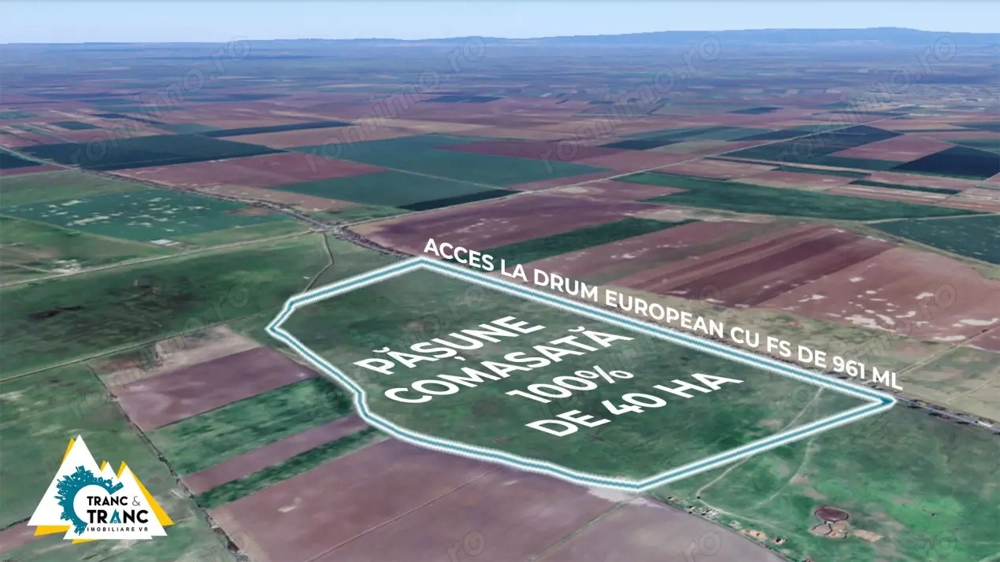 Teren PASUNE de 40ha, Comasat 100%, cu FS de 961 ml la Drumul European