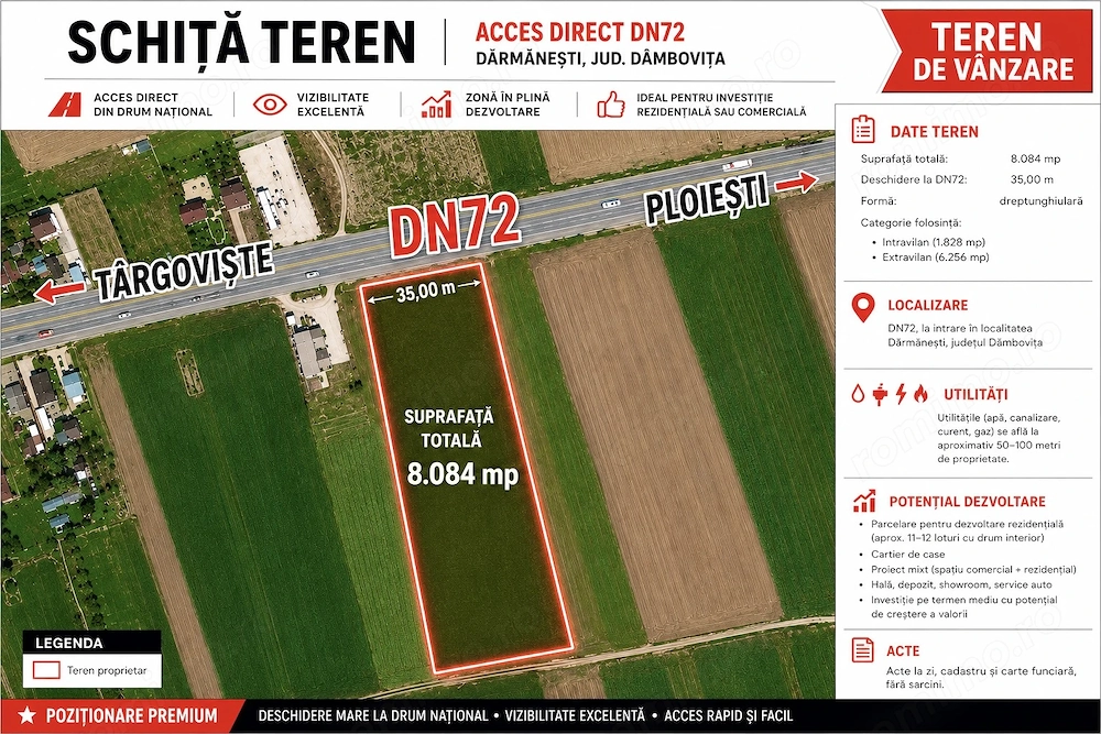 TEREN DN72   8.084 mp | 35 m deschidere | Dărmănești | Ideal dezvoltare rezidențială comercială